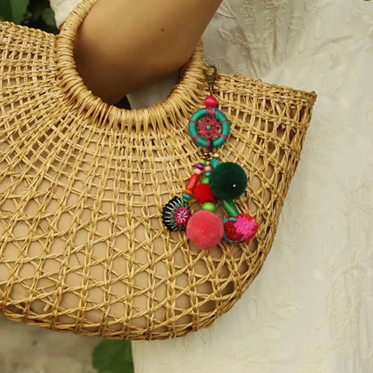 Vintage Bohemian Pom-Pom Tassel & Dream Net Bag Charm