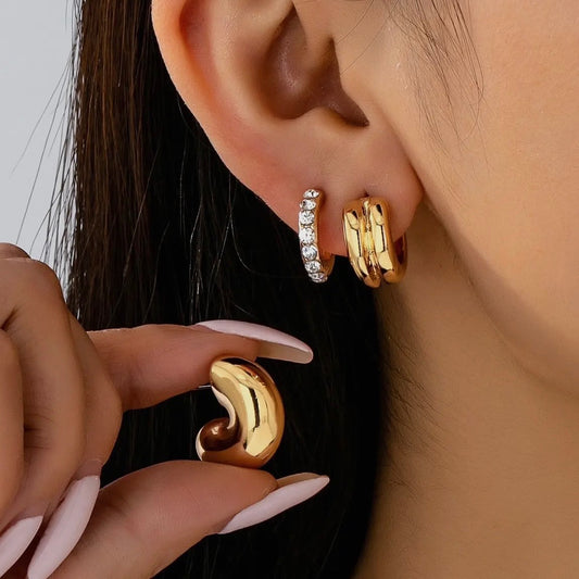 Rhinestone Double Puffy Hoop Trio Set