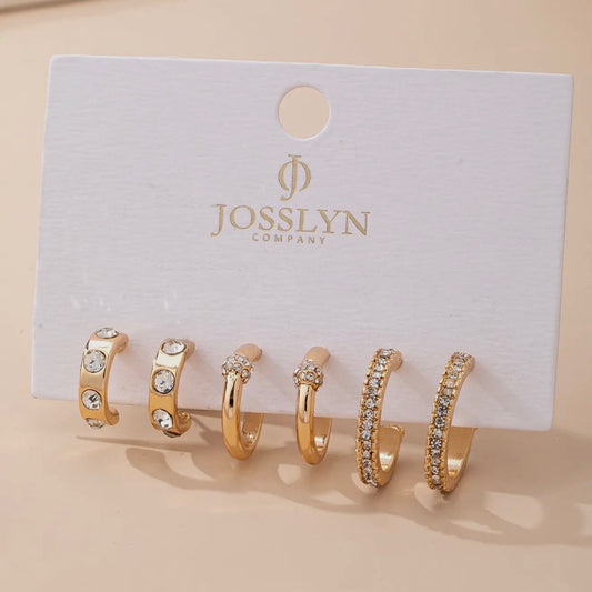 Gold Tone Crystal Huggie Hoop Set