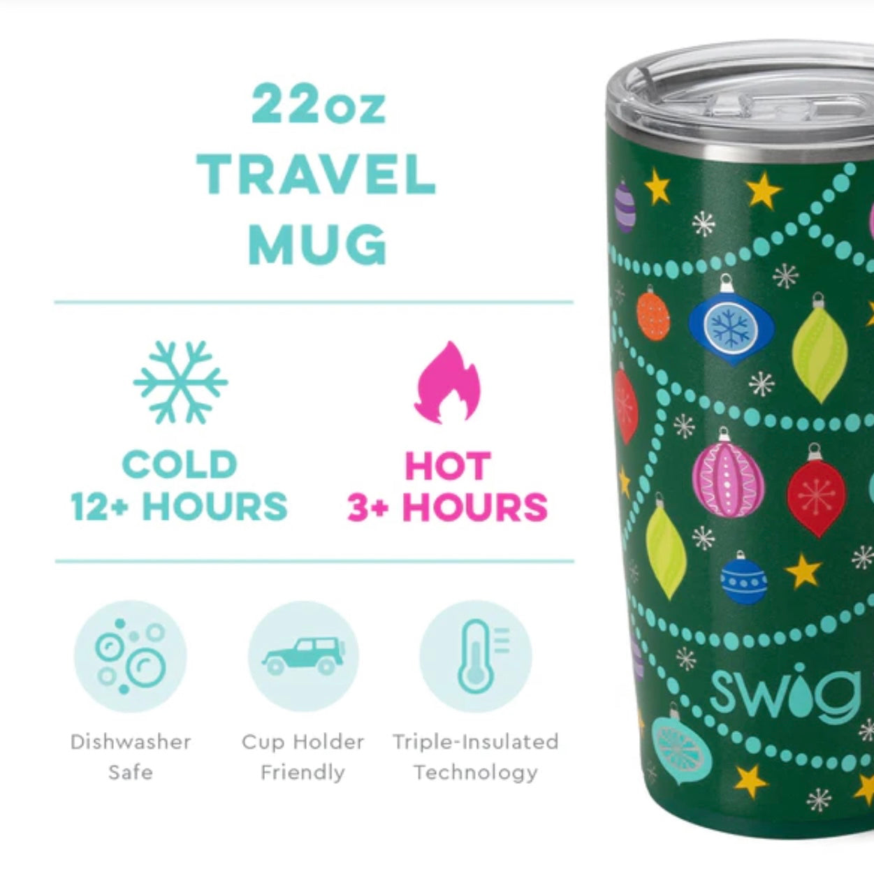 Swig O Christmas Tree Travel Mug 22 oz