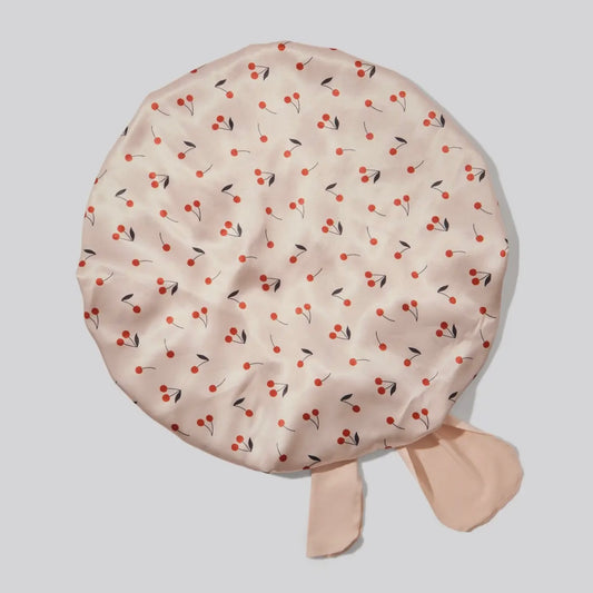 Kitsch Adjustable Oversized Satin Bonnet - Cherry Print