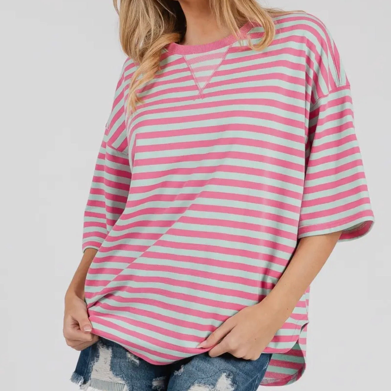Striped Oversized Short Sleeve Top