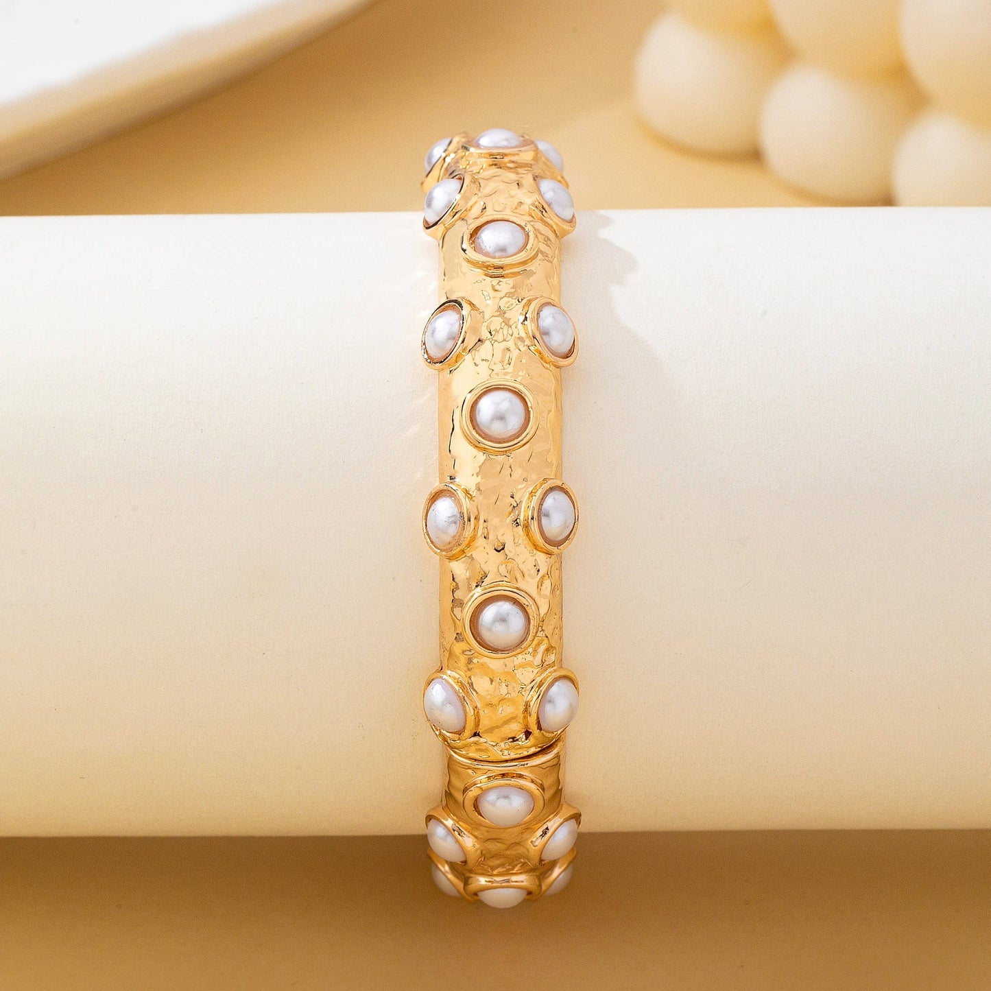 Vintage Gold and Pearl Embellished Bangle