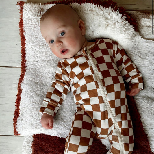 Checkerboard Organic 2-Way Zip Romper