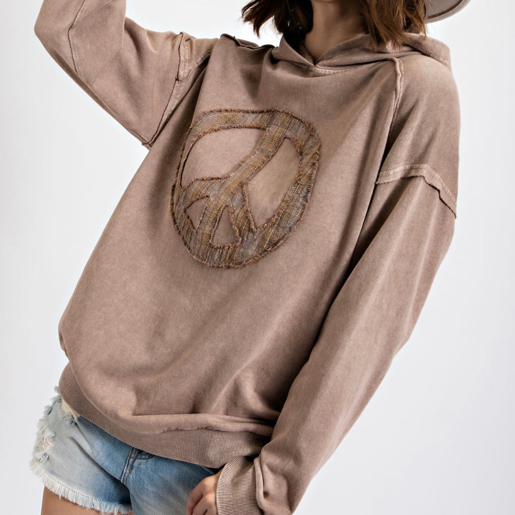 Washed Terry Knit Pullover Hoodie in Mocha