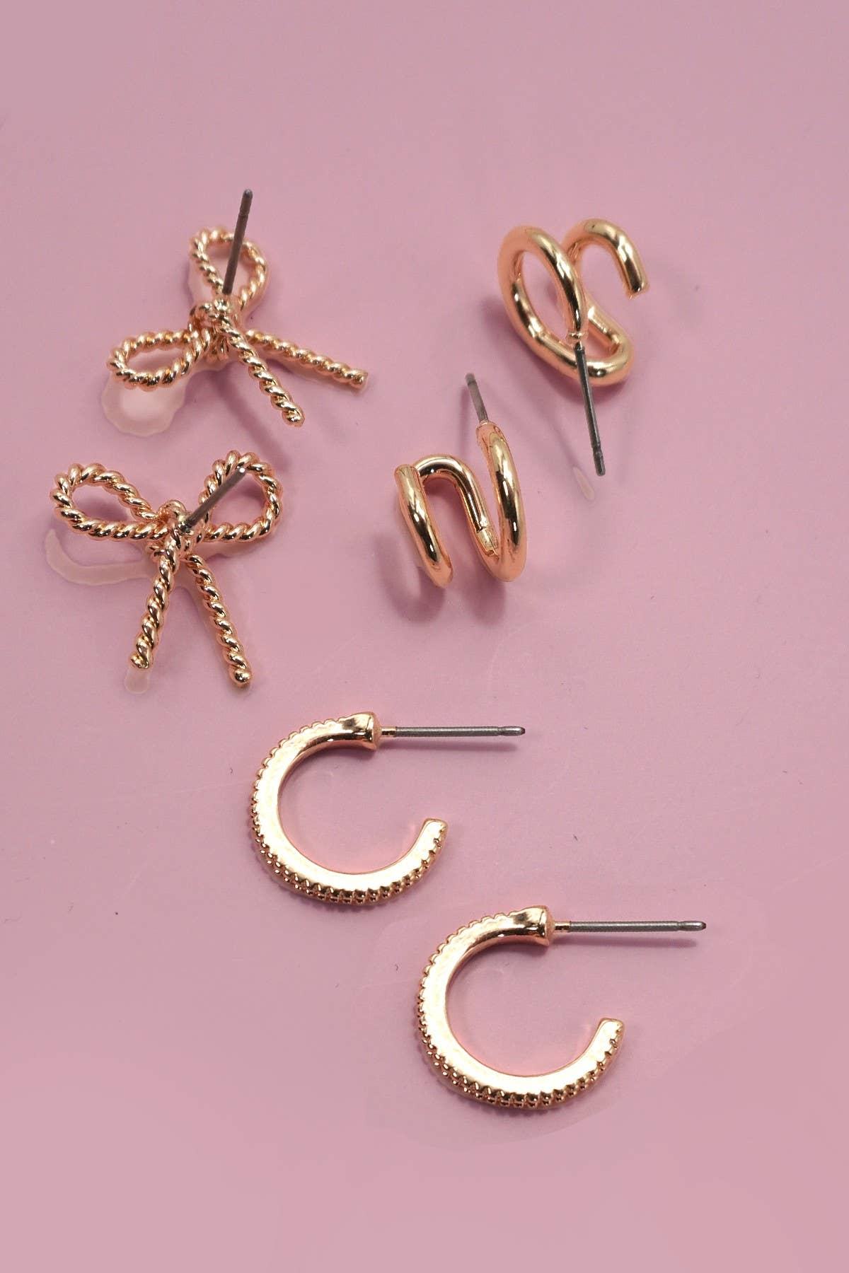 Trio Huggie Bow Hoop Earring Set