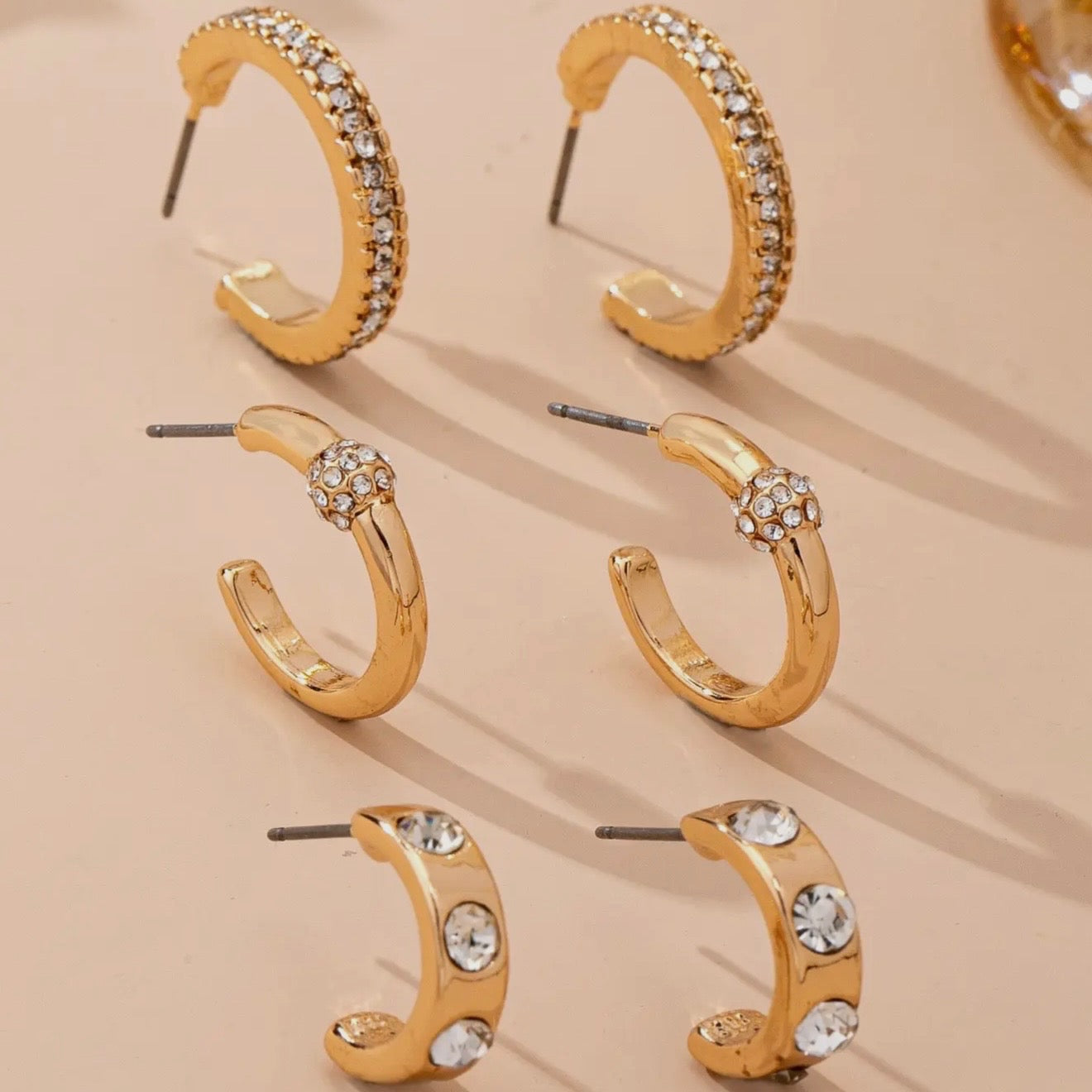 Gold Tone Crystal Huggie Hoop Set