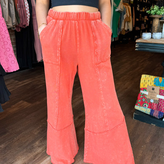 Rust Mineral Wash Wide Flared Lounge Pants