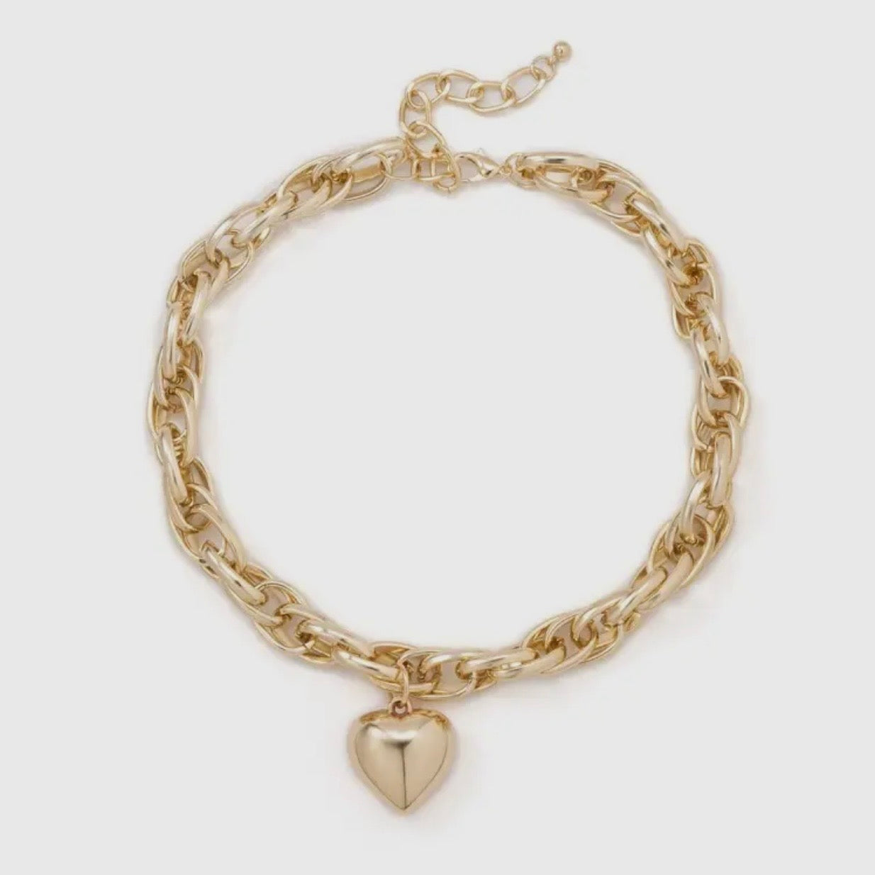 Puffy Heart Chunky Chain Statement Necklace