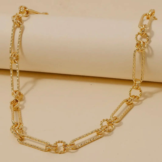 Mixed Textured Oval Classic Chain Necklace