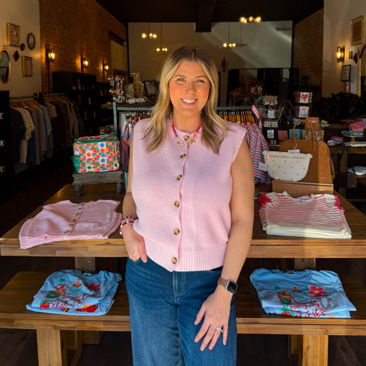 Soft Pink Button Front Sweater Vest
