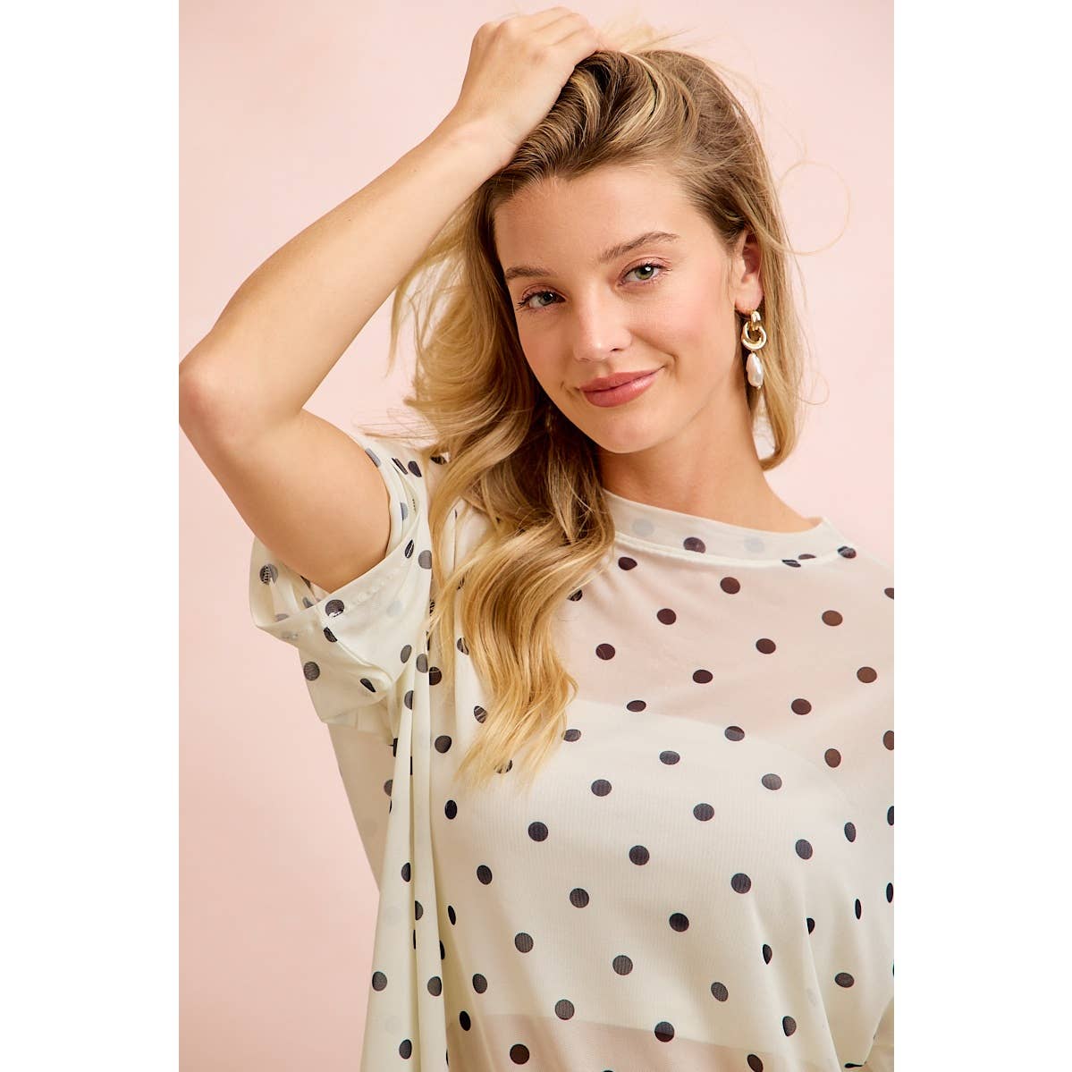 Polka Dot Mesh Over Sized Top