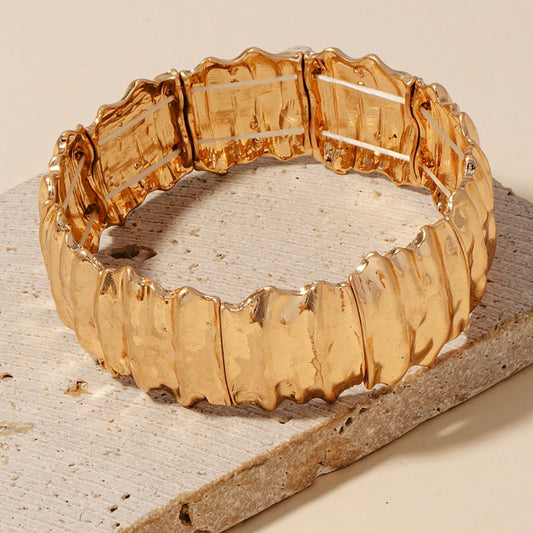 Warped Flat Metallic Beaded Elastic Bracelet
