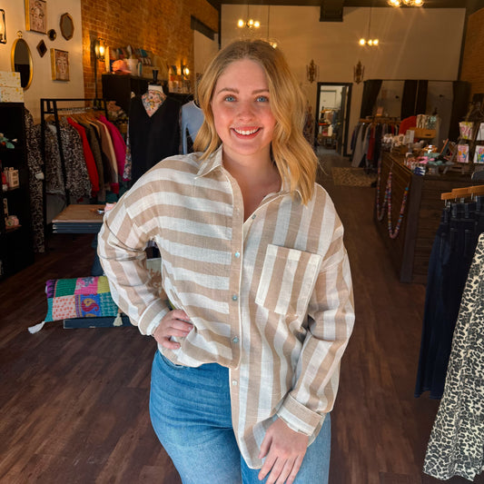 Mixed Stripe Pattern Oversized Button Down