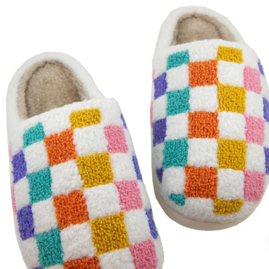 Multicolored Checkerd Pattern Slippers