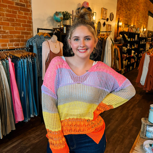 Color Block Crochet Sweater