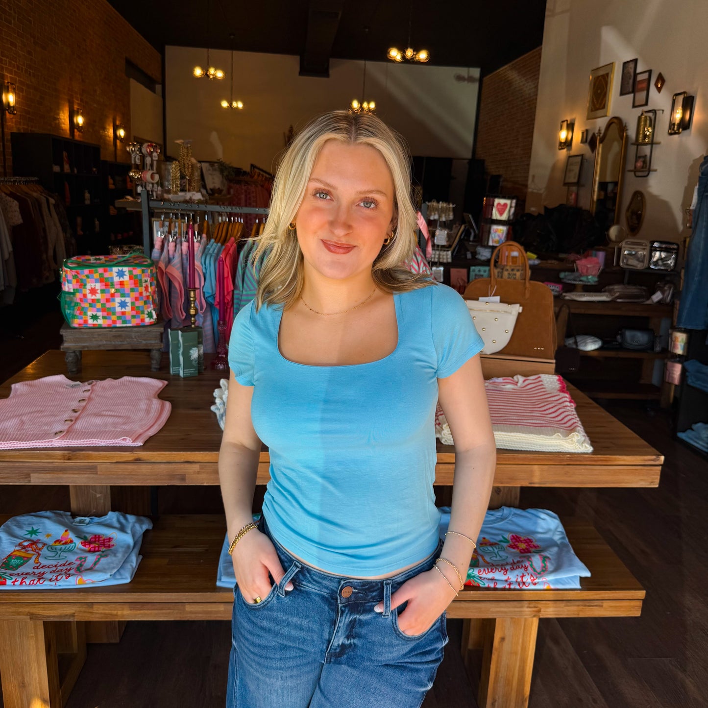 Square Neck Cap Sleeve Top