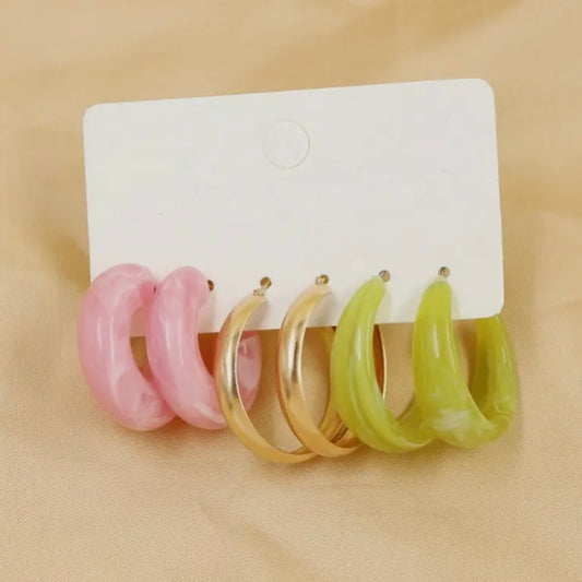 Multi Classic Acrylic Hoop Trio Earrings