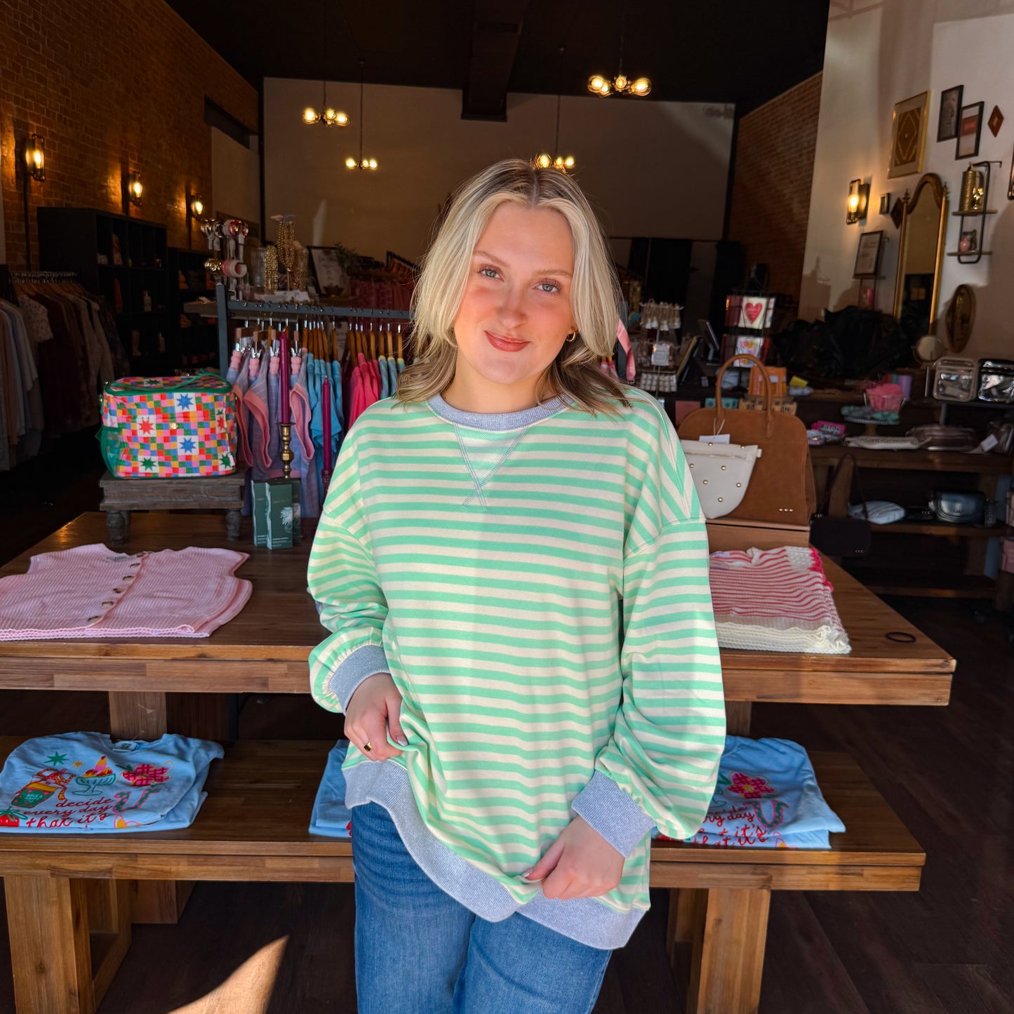 Multi Color Striped Crewneck