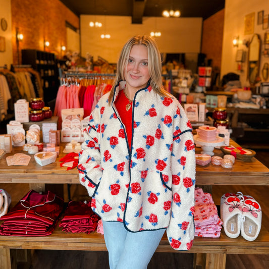 Oversized Floral Free People Dupe Fleece Sherpa Jacket