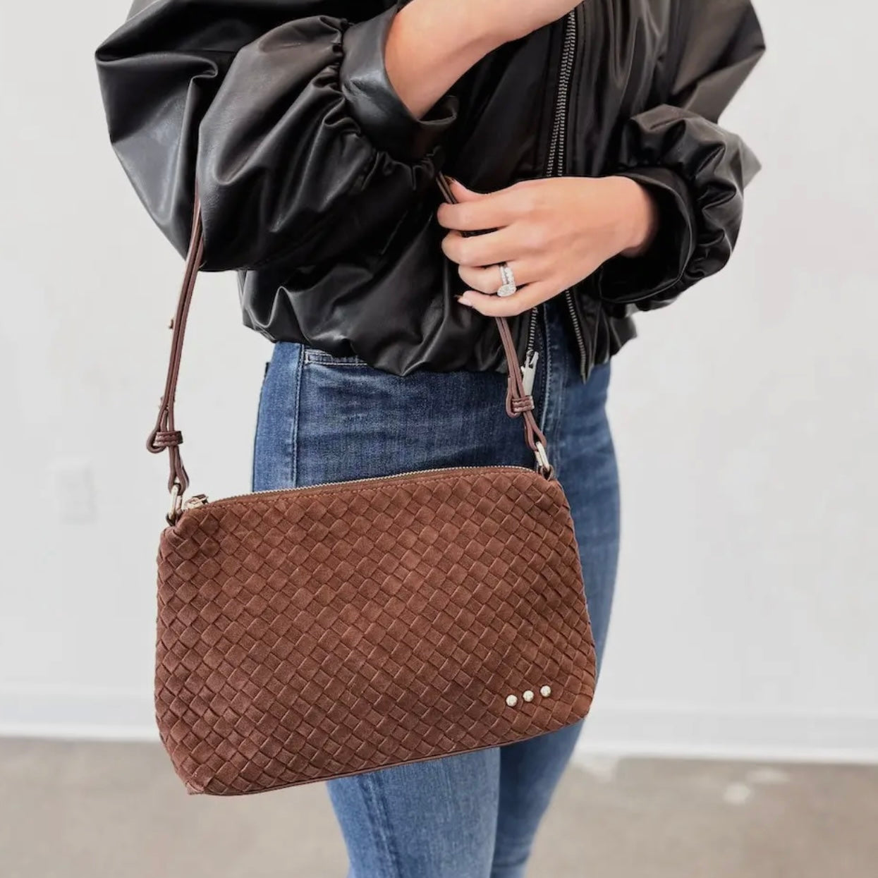 Chocolate Suede Hobo Shoulder Bag