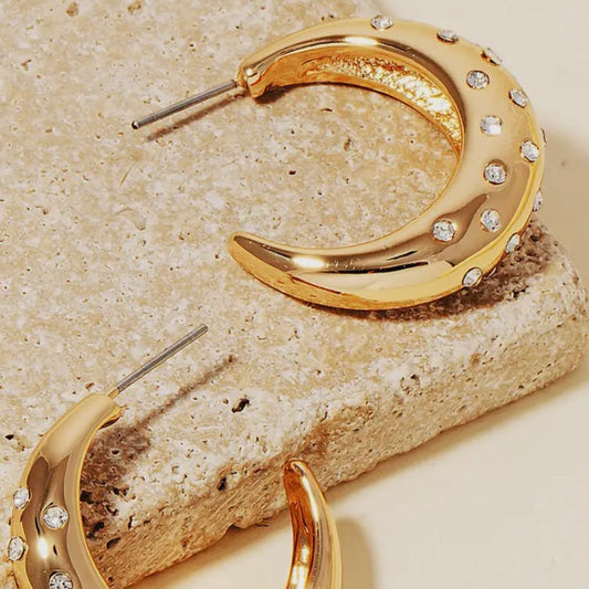 Studded Rounded Crescent Hoop Earrings