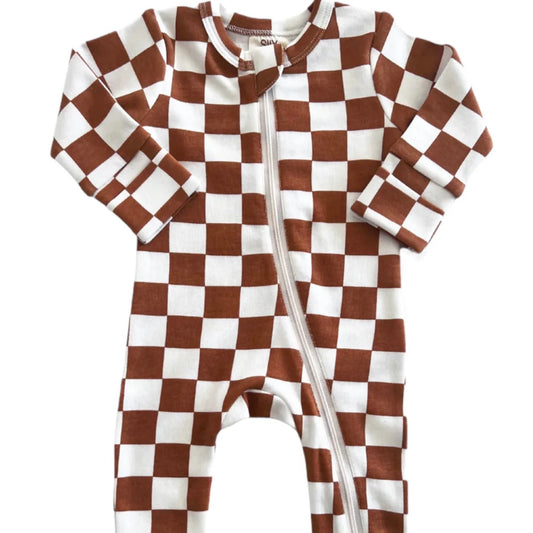 Checkerboard Organic 2-Way Zip Romper