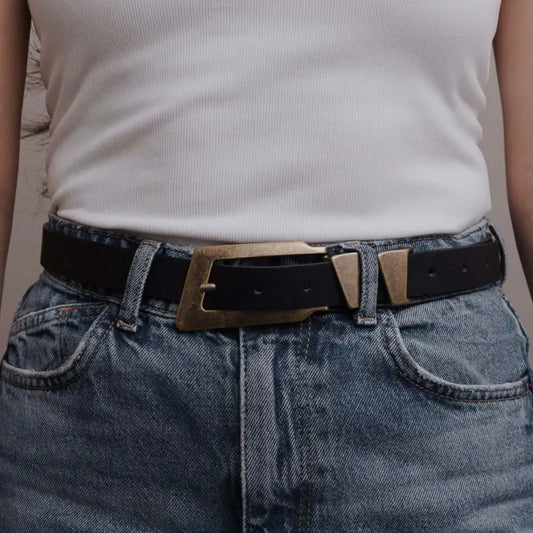 Rectangular Buckle Leather Belt