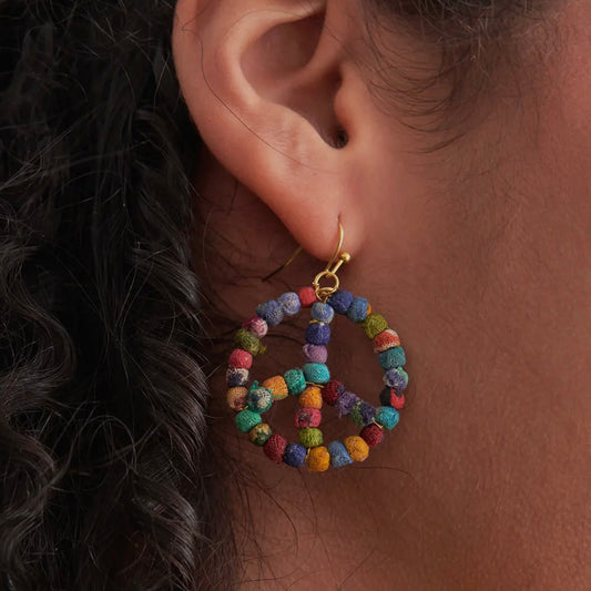 Kantha Peace Sign Earrings