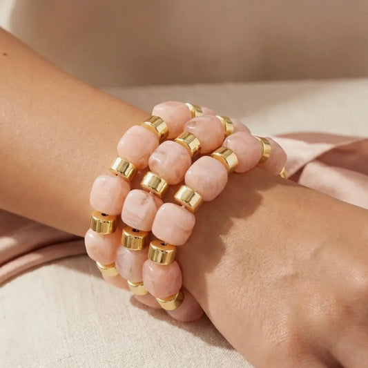 Metallic Accent Chunk Marble Resin Beads Bracelet Set