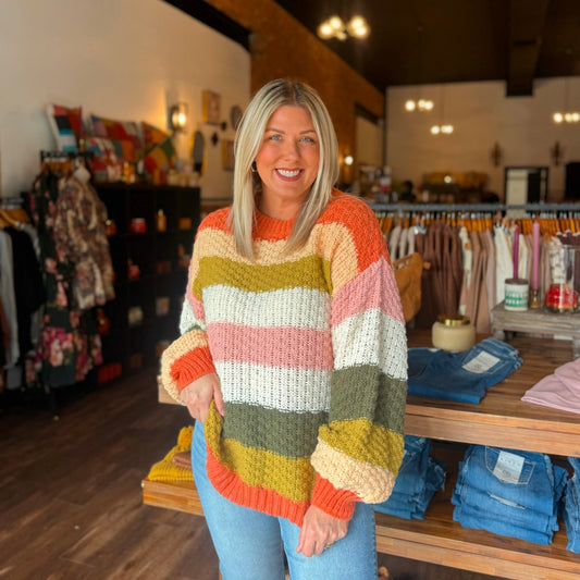 Stripe Color Block Chunky Sweater