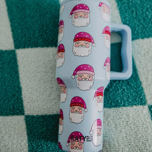 Pink Santa Hats Blue Tumbler Cup