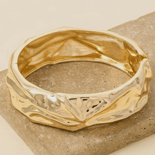 Crumple Textured Hinge Bangle Bracelet