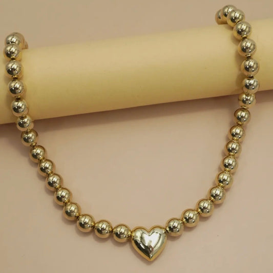 Puffy Heart Ball Chain Necklace