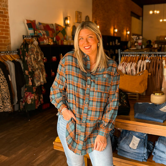 Long Sleeve Distressed Flannel Shirt