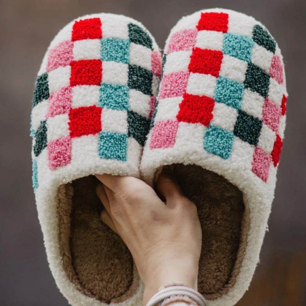 Christmas Multicolored Checkered Pattern Slippers