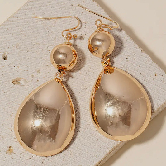 Metallic Tear & Sphere Dangle Hook Earrings