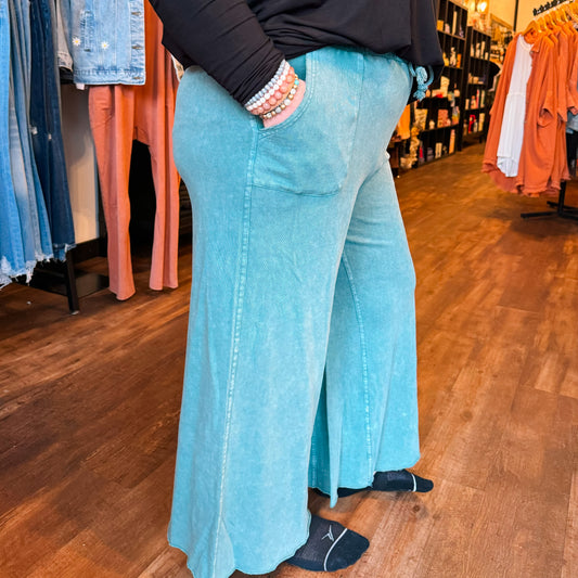Plus Washed Terry Knit Wide Leg Pants
