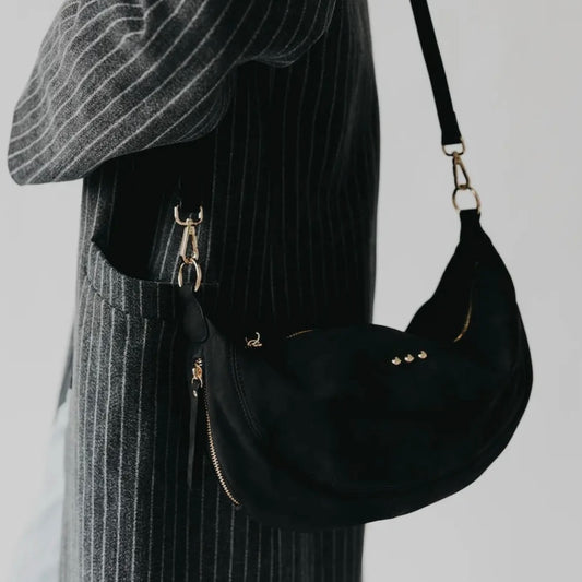 Black Netty Nubuck Crossbody Bag
