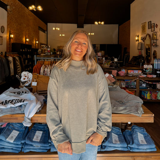 Olive Vintage Wash Mock Neck Oversized Sweatshirt