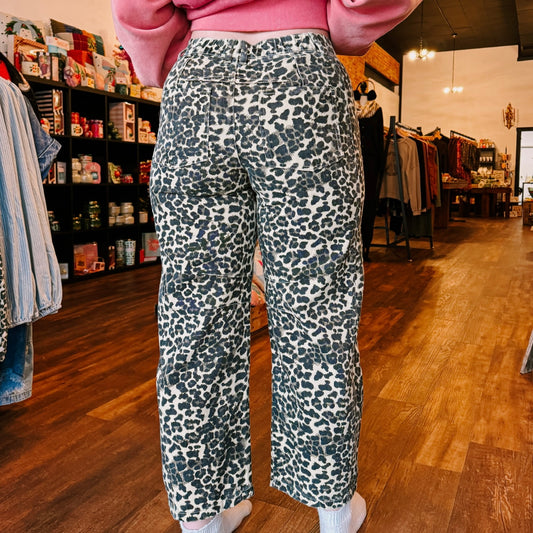 Animal Print Barrel Jean Pants