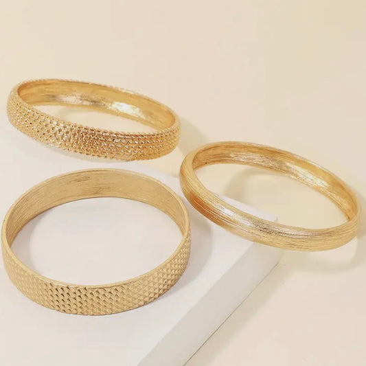 Textured Metallic Bangle Bracelet Set