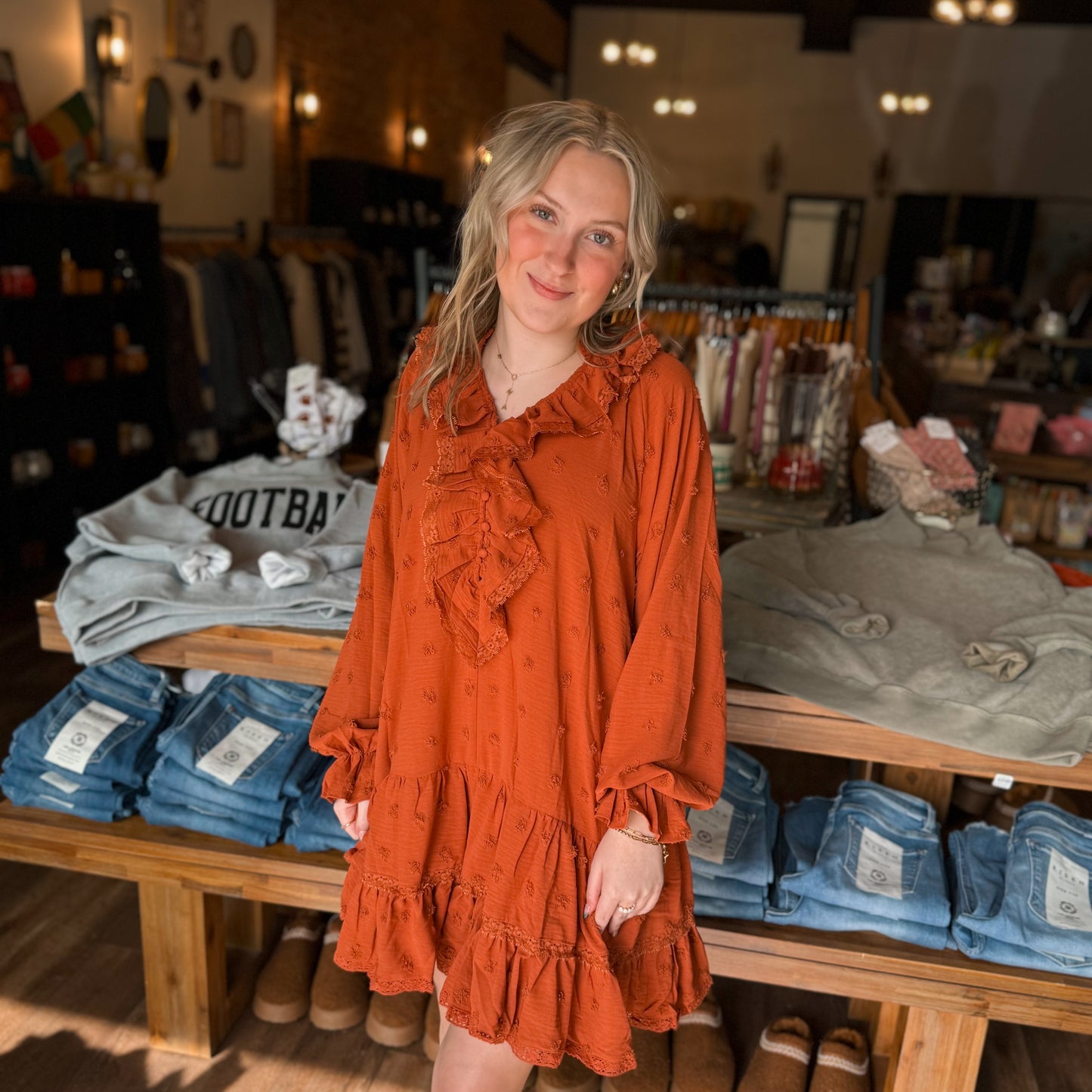 Pom Pom Cappuccino Ruffle Dress