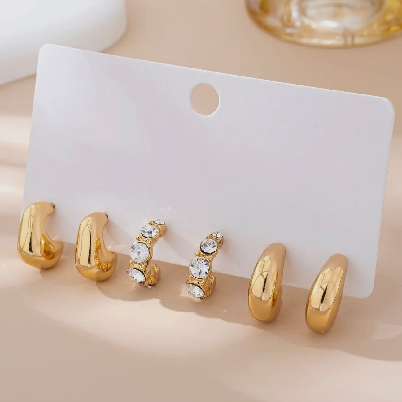 Rhinestone Geo Puffy Hoop Trio