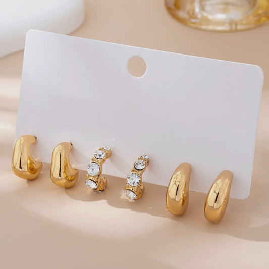 Rhinestone Geo Puffy Hoop Trio