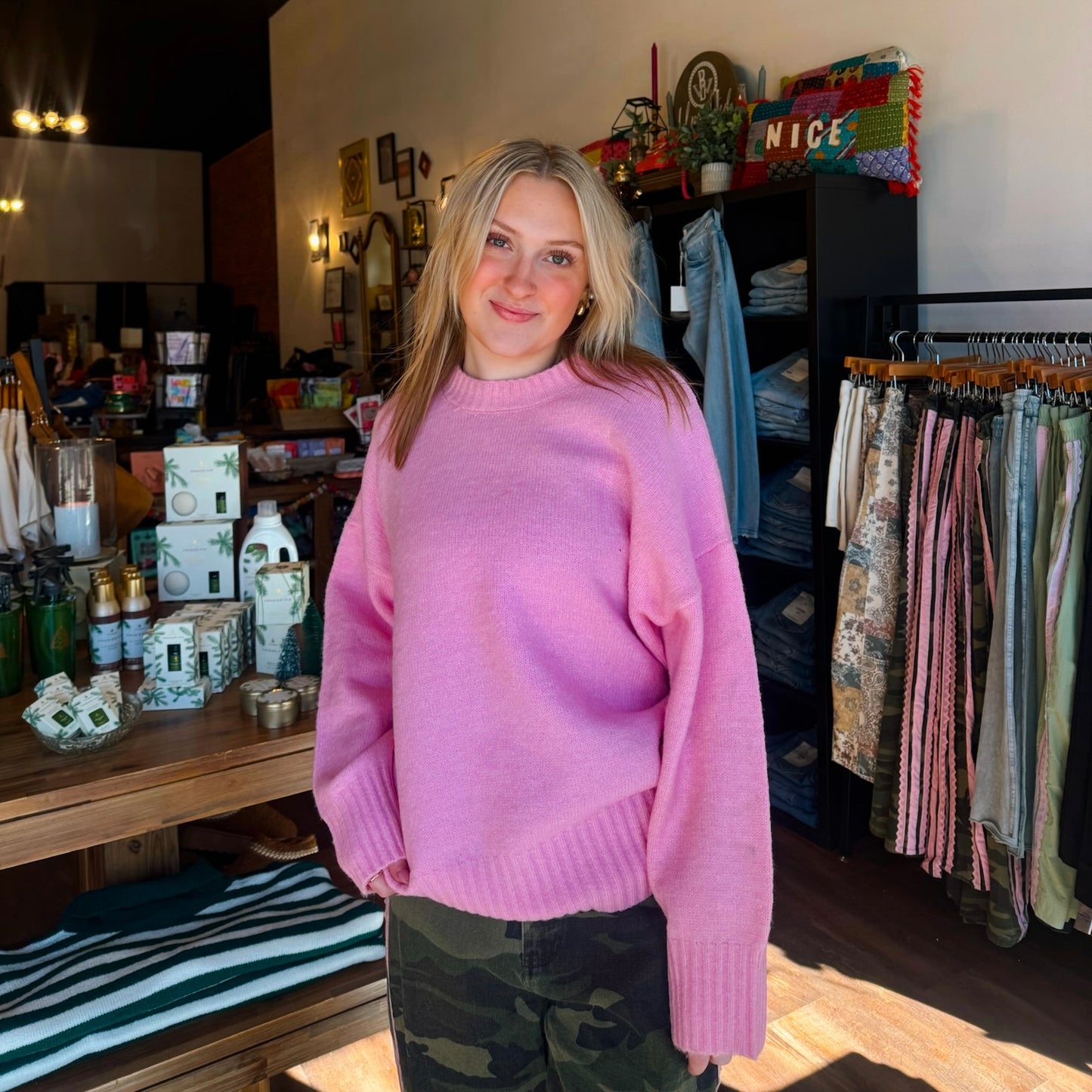Pink Oversized Drop Shoulder Sweater