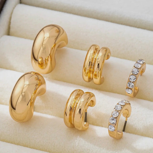 Rhinestone Double Puffy Hoop Trio Set