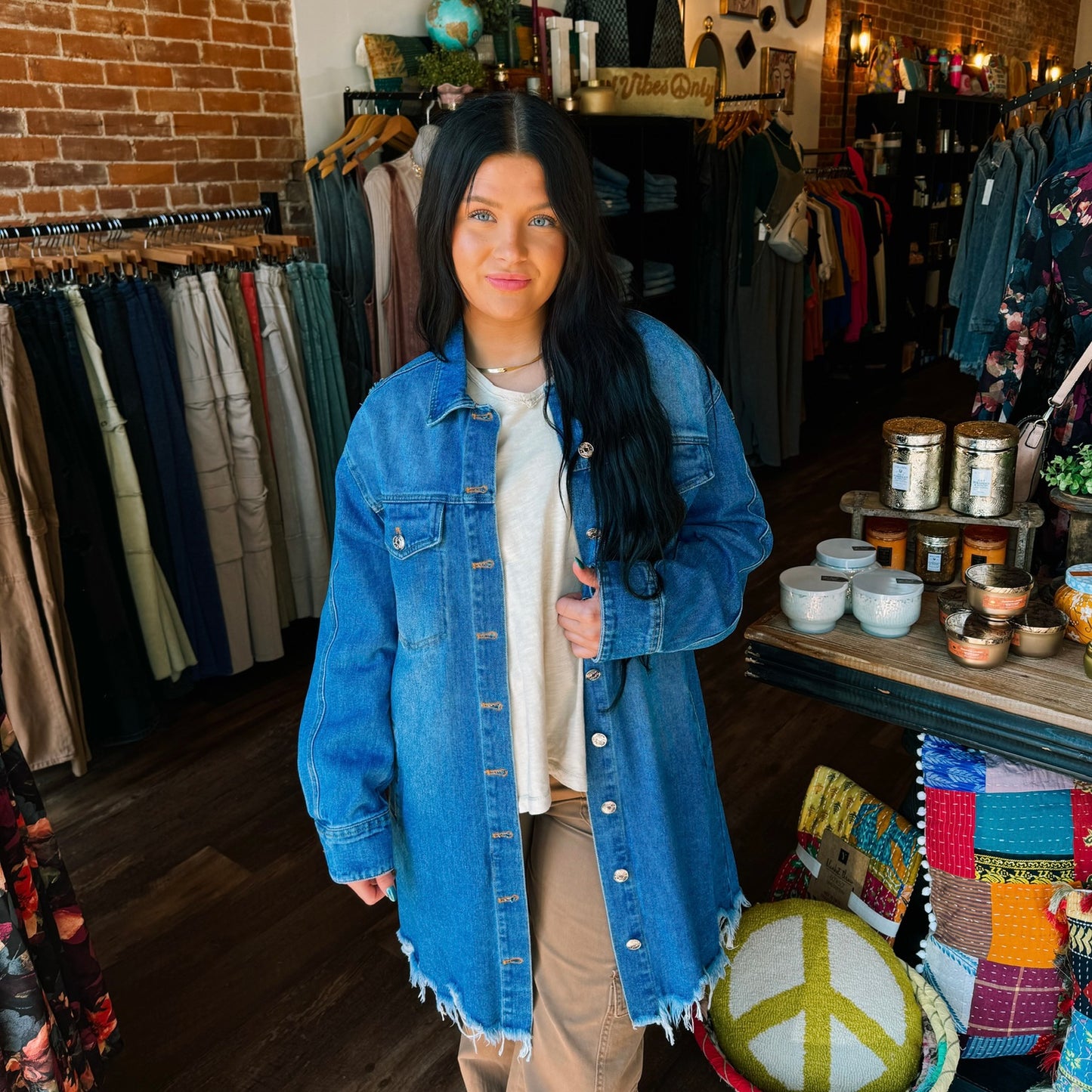 Distressed Frayed Trim Denim Shirt Jacket