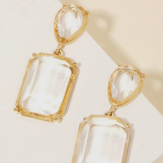 Clear Crystal Square Drop Earrings