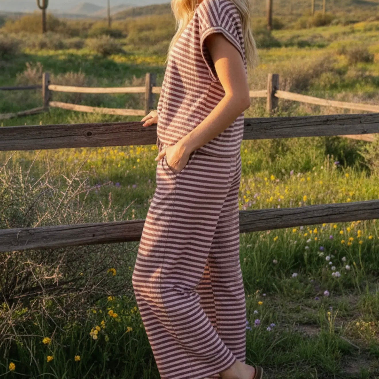 Striped Rib Top & Pant Lounge Set
